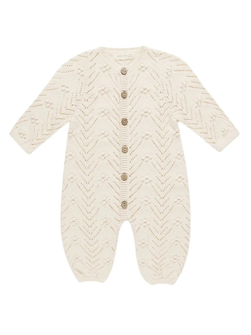 Quincy Mae Long Sleeve Bobble Romper in Natural